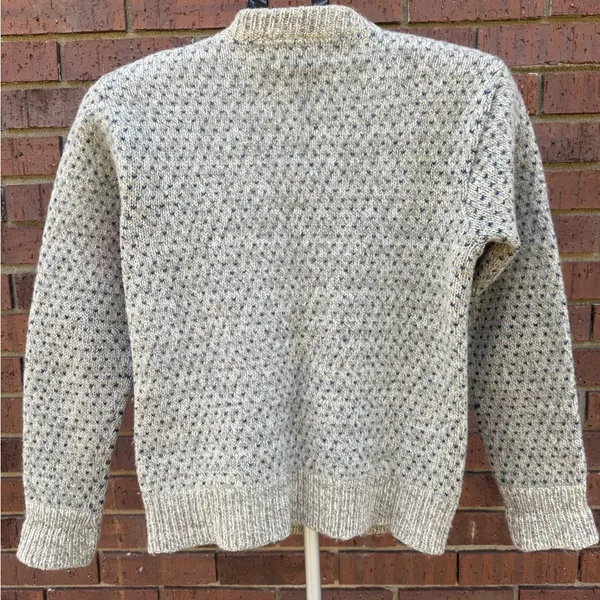 Vintage 80s LL Bean Wool Nordic Knit Snowflake Button Cardigan Sweater Medium - Image 7