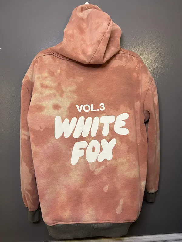 White Fox Hoodie Womens Medium Pink Tie Dye Fleece Pullover Graphic Sweatshirt - Image 6
