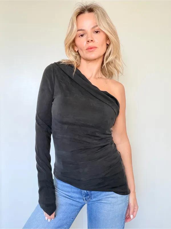 New Djerf Avenue Midnight One Shoulder Top Ash - Image 3