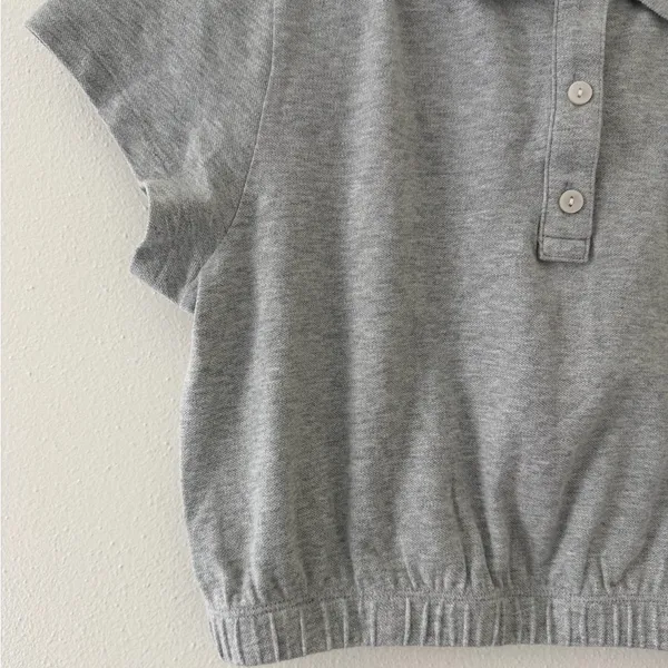 NWT Aerie Courtside Bubble Hem Cropped Polo Preppy T-shirt size medium - Image 6