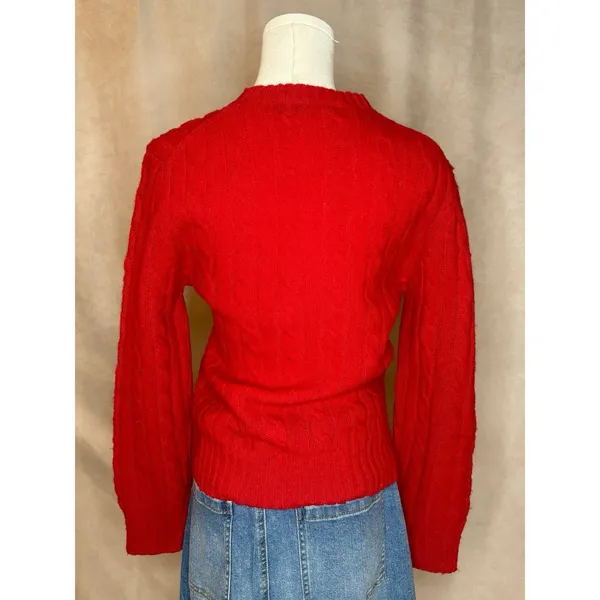 Hunter Vtg Hunters Run Red Wool Cable Knit Sweater Women’s S Classic Preppy - Image 2