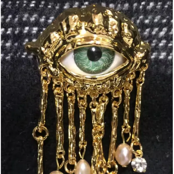 Schiaparelli Inspired Surrealist Evil Eye Brooch Pearl Tassel - NEW - Image 4
