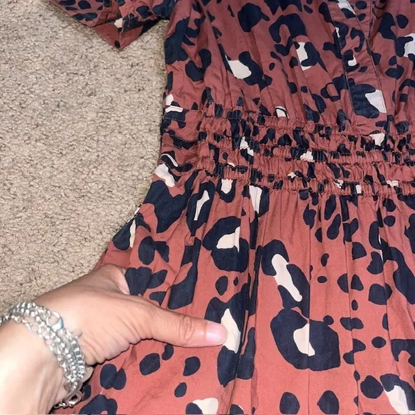 Anthropologie Somerset Maxi Dress Leopard Print Tiered Smocked Rust Brown Medium - Image 5