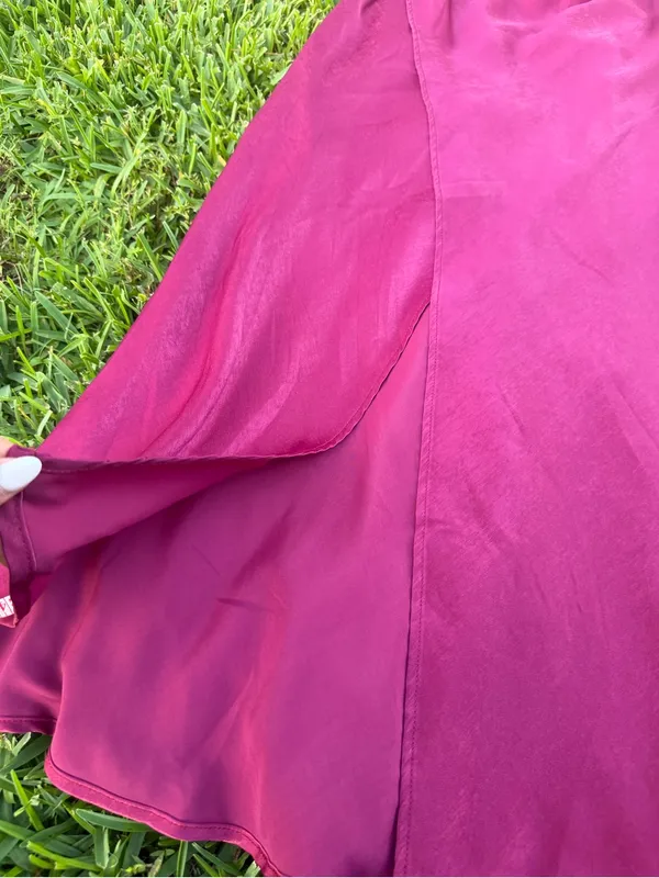 Self Contrast Alaia Overlap Satin Maxi Skirt Burgundy Wine Medium Made USA - Image 3