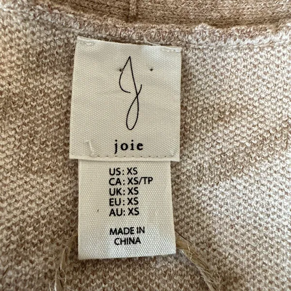 Joie Crop Houndstooth V-Neck‎ Button Cardigan Size XS Puff Sleeve Beige White - Image 7