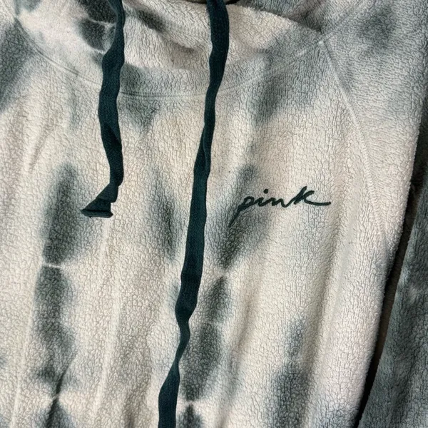 PINK - Victoria's Secret White And Green Tie-Dye Hoodie Sweater — Size Large - Image 4