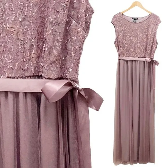 NWT Candalite Dress Formal Gown Mauve Tulle Skirt Lace Sequin Maxi Size XL NEW - Image 2