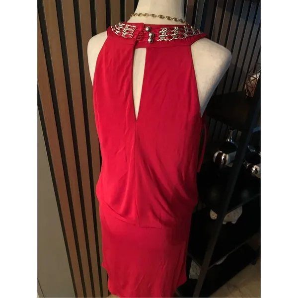 White House Black Market Dress Red Silver Trim Size S lined sexy but classy NWT - Image 4