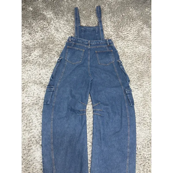 N.1LA Women’s Barrel Leg Denim Overalls Size M Y2K Cargo Jeans Multi Pocket - Image 8
