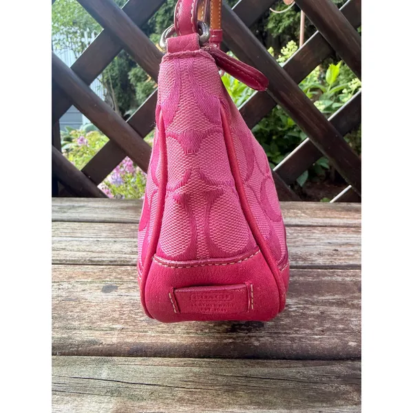 Coach Hot Pink Signature C Jacquard‎ Small Demi Baguette Shoulder Bag 6094 - Image 2