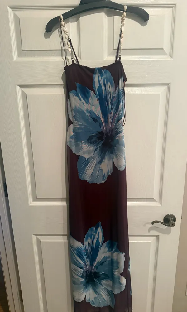 Brown and blue floral maxi dress - Image 2