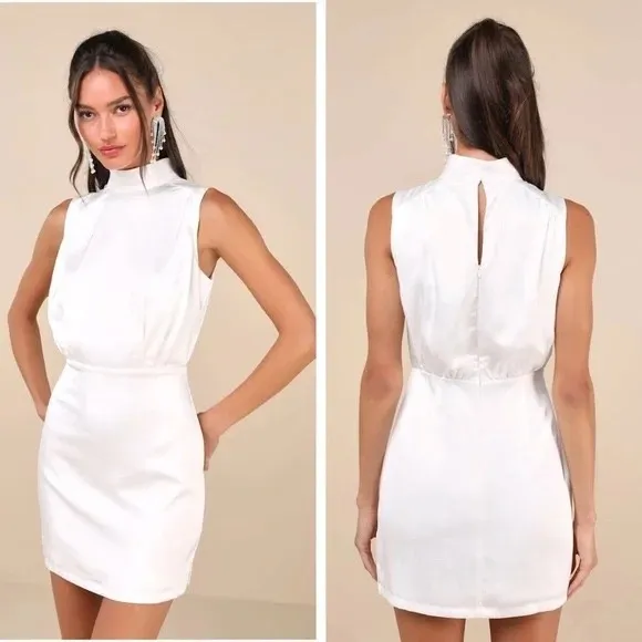 Lulus White Mock Neck Sleeveless Mini‎ Dress Party Cocktail NWT Medium - Image 4