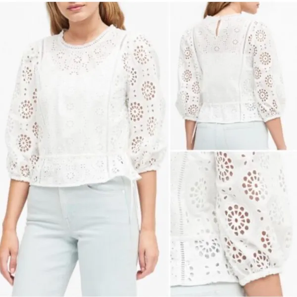 Banana Republic White Eyelet Embroidered Blouse XS - Image 2