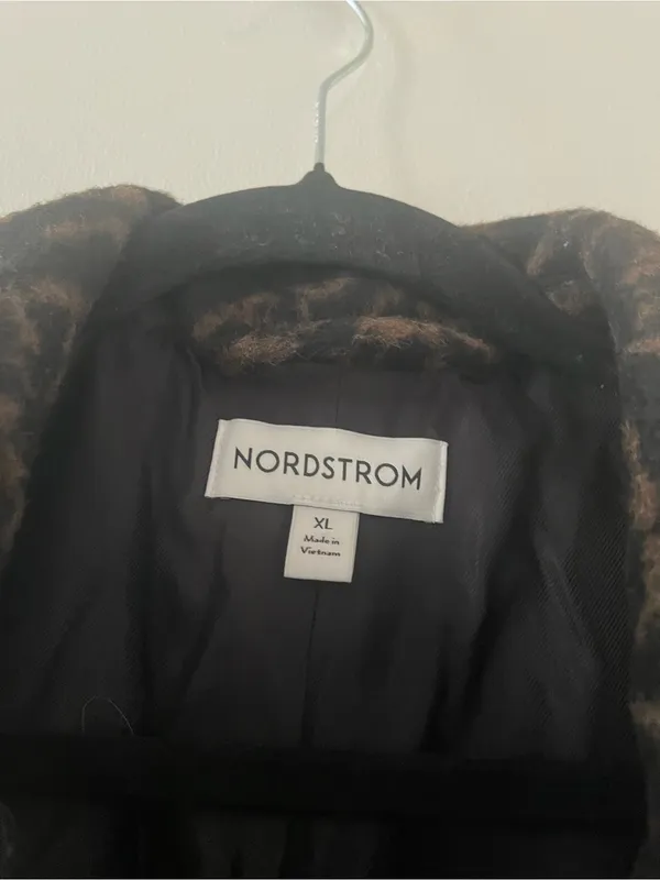 Nordstrom Leopard Wool Blend Belted Long Trench Coat XL Jacket Quiet Luxury - Image 2