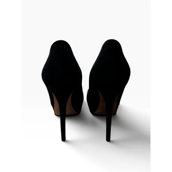 Jimmy Choo Platform Pumps 39.5 Black Suede Stiletto Heels Classic Luxury - Image 3