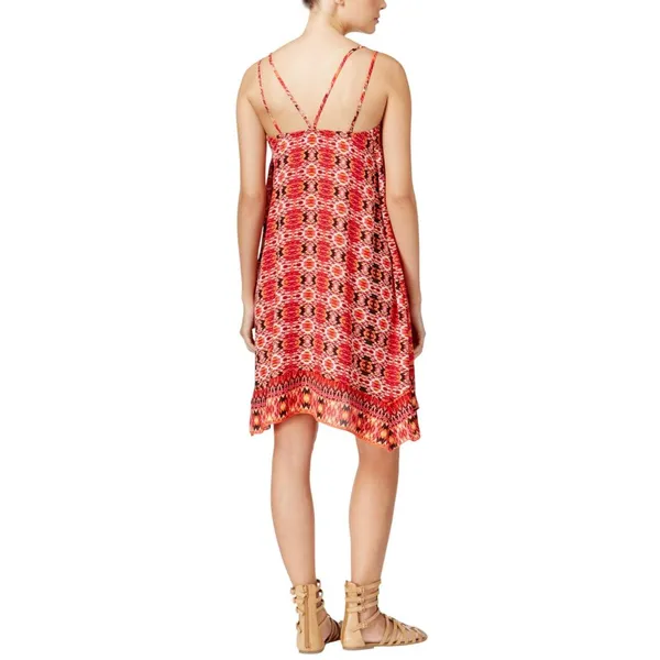 NWT Teeze Me Juniors Spaghetti Strap Tribal Bandeau Dress Fire Red Multi S - Image 2