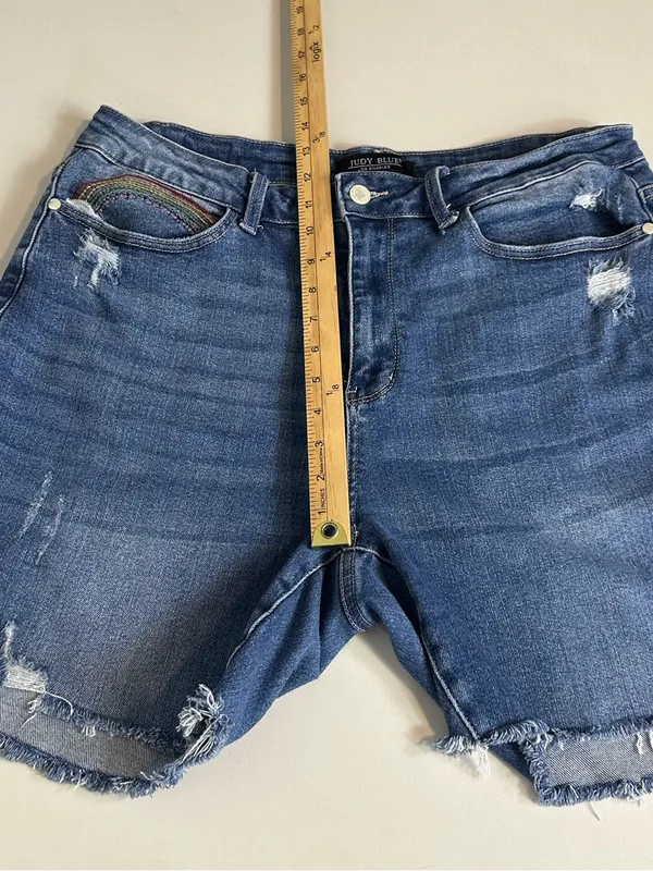 Judy Blue Classic High Rise Embroidered Rainbow Denim Bermuda Shorts Size 18W - Image 5