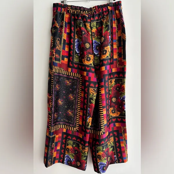 Joie Floral and Sun Graphic Silky Culotte Pants, Multicolored, Size Large - Image 9