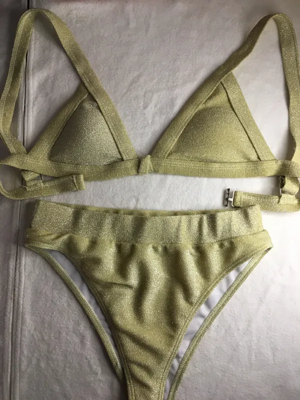New Women’s 2Pc Bikini Swimsuit Light Gold Size Medium - Image 3