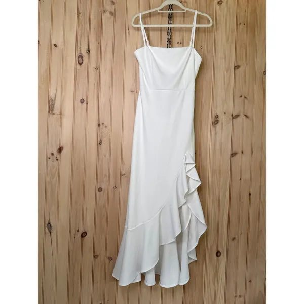 NWOT Lulus Iveta White Cutout Ruffled Sleeveless Midi Dress Dance Party Sz L - Image 2