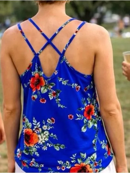 Papermoon Basima Back Blue Floral Print Tank Top - Image 4