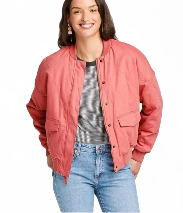 Universal Threads Quilted Coat Pink Coral Snap Zip Oversized XXL - Image 2