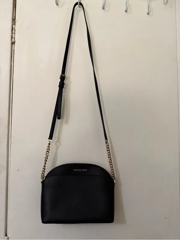 Michael Kors Black Leather Crossbody with Gold Chain Strap - Image 2