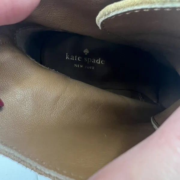 Kate Spade Size 7 Wedge Booties Saundra Tan Suede Lace Up Boots New York Fall - Image 8
