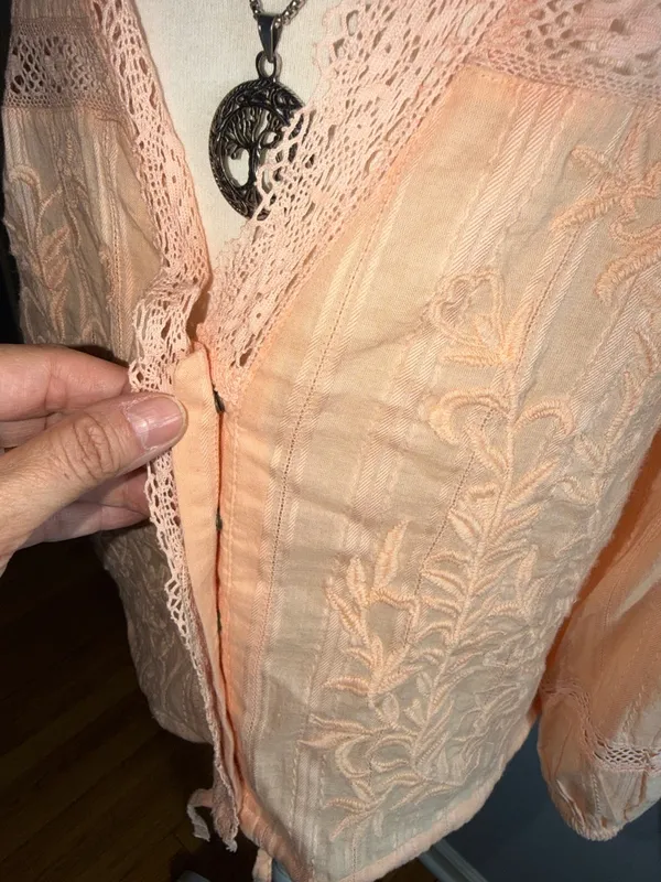 Free People Peach Lace-Trim Tie-Front Crop Top - Image 6