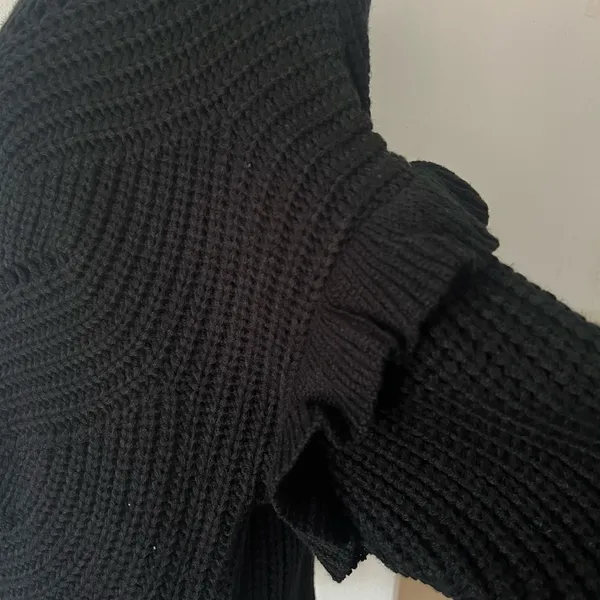 POL Black Chunky Knit Oversized Sweater‎ Ruffle Sleeve NWOT T Medium - Image 6
