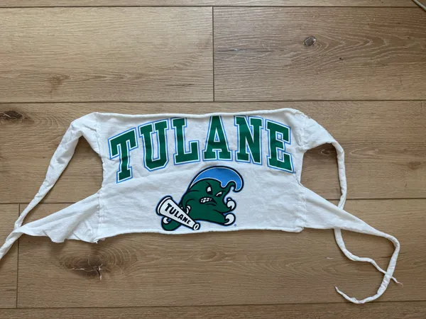 One of a Kind Vintage White TULANE Strapless Graphic Tube Top with Green & Blue Roll Wave - Image 3