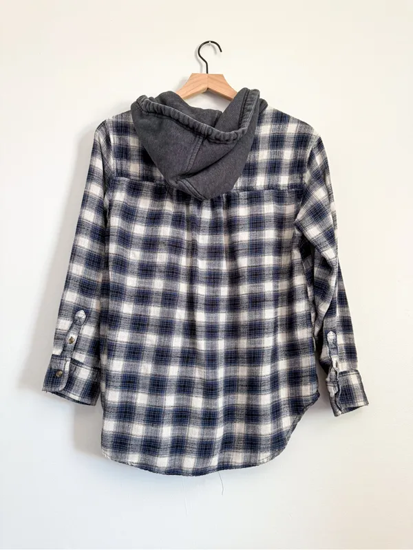 American Eagle Plaid Button Down With Hood Blue Size Small - Image 7