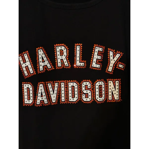 Harley-Davidson Rhinestone Logo Black Short Sleeve Tee Women's Large - Image 8