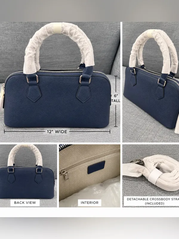 Navy Structured Top-Handle dome purse satchel Women's Bag vegan leather NWT - Image 2