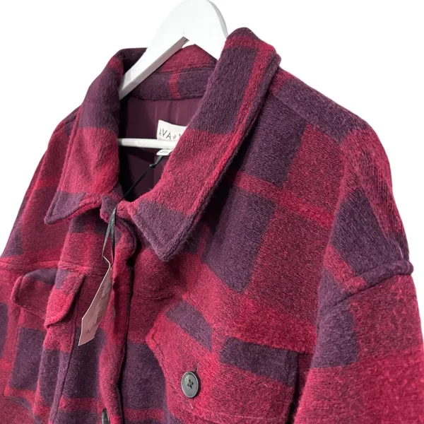 Ava & Viv Plaid Purple Burgundy Button Down Shacket Size 3x NWT - Image 3
