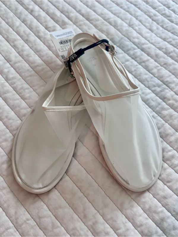 NWT Zara White Mesh Minimalist Round Toe Mules Flats Size 36 US 6 - Image 7
