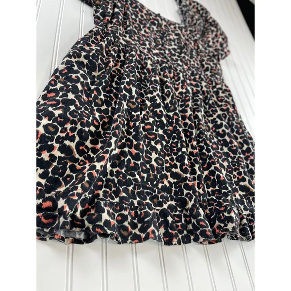Who What Wear Animal Print Linen Blend Square Neck Puff Sleeve Mini Dress XL - Image 3