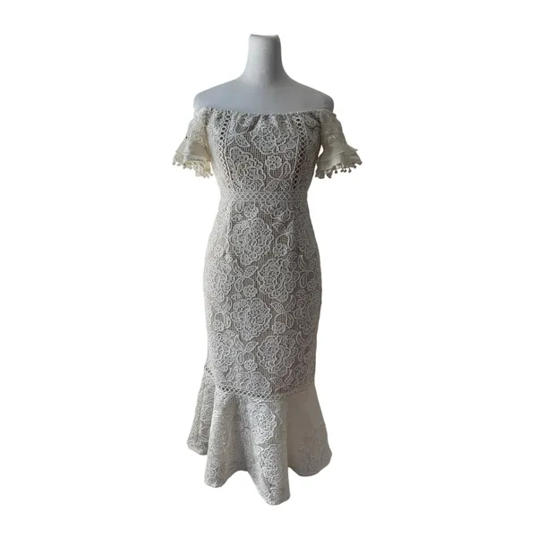Twosisters the Label Erica White Lace Off the Shoulder Mermaid Midi Dress - Image 7
