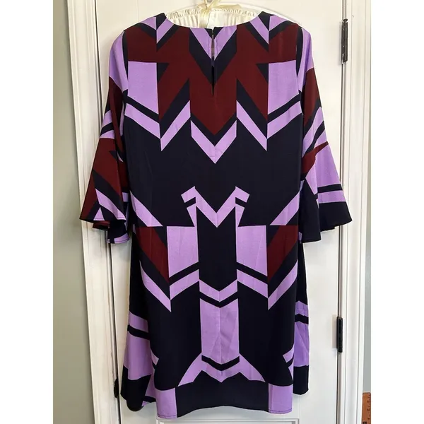 Eloquii Size 14 Geometric Shift Dress Purple Burgundy Black Beltless Midi Dress - Image 3