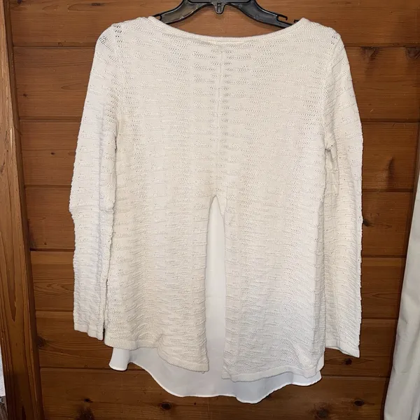 White House Black Market Sweater Knit Hi Low Ivory Coastal Medium - Image 6