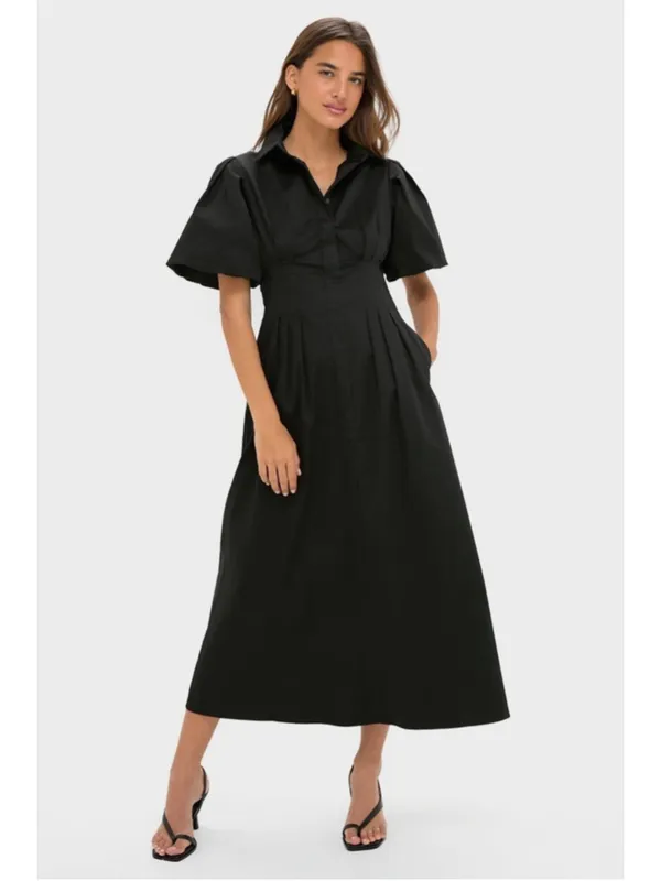 Tuckernuck Black Delaney Dress M Collar Puff Sleeve Classic Elegant Business - Image 2