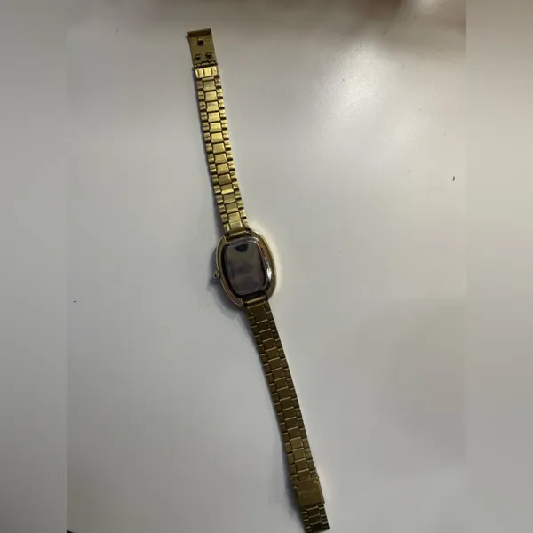Gold Oval Wristwatch with Silver Dial - Image 2