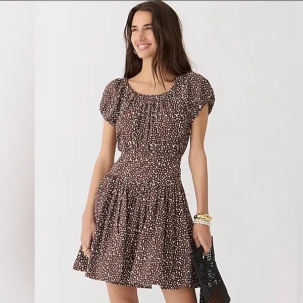 J. Crew Drop-waist cotton poplin mini dress in mocha floral Size 10 New - Image 3