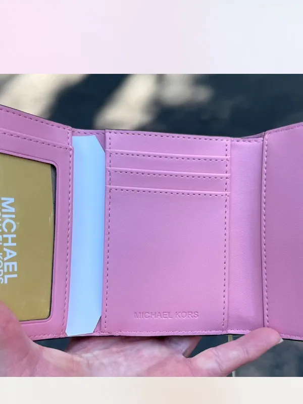NWOT Michael Kors Pink and White Monogram Wallet - Image 3