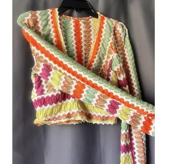 Free People Twist And Shout Crop Top Large Boho Crochet Scallop Festival Hippie - Image 6