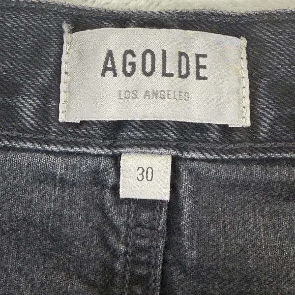 AGOLDE High Rise Straight‎ Leg Jeans Faded Black Raw Hem Size 30 Button Fly - Image 3