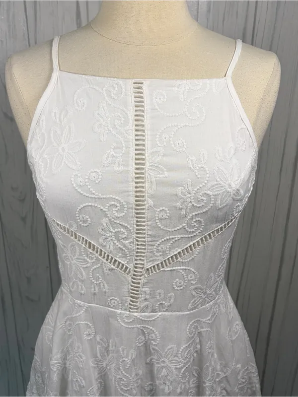 ALTAR’D STATE Embroidered 100% Cotton Asymmetric Fit & Flare White Dress,‎ Large - Image 2