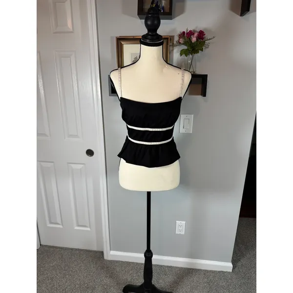 Princess Polly Black Organic Cotton Peplum Cami Top with Cream Trim US 6 - Image 6
