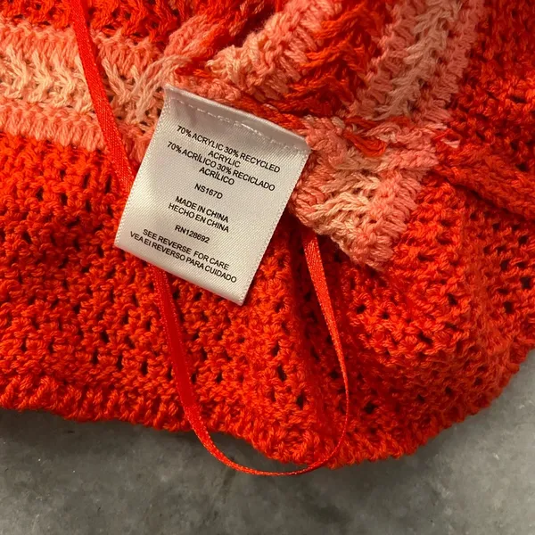 Steve Madden NWT Madden NYC Size XL Orange Coral Stripe Crochet Crop Top V Neck Adjustable - Image 13