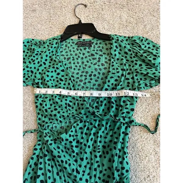 Urban Outfitters Green Black Polka Dot Mini Wrap Dress V-Neck‎ Short Sleeve XS - Image 7